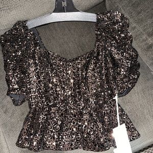 Amanda Uprichard black and gold sequin peplum top